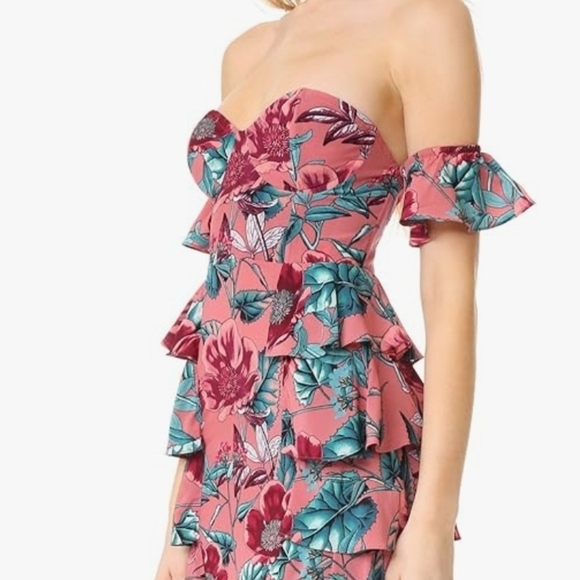 For Love & Lemons | Flamenco Strapless Floral Ruffle Mini Dress | Size L | NWT - Picture 3 of 10
